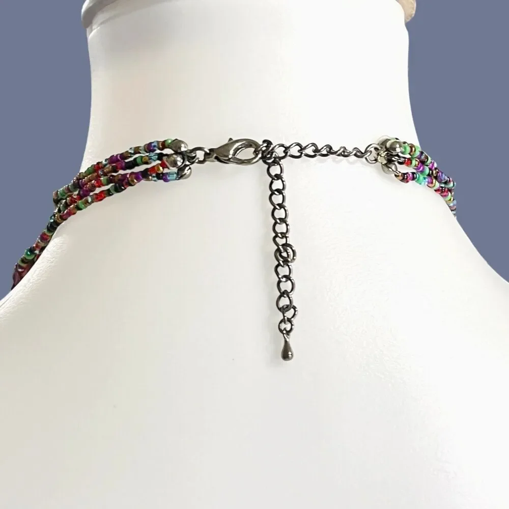 Colorful Necklace Multi Strand Glass Stone Shell Acrylic Bohemian Layered Beaded